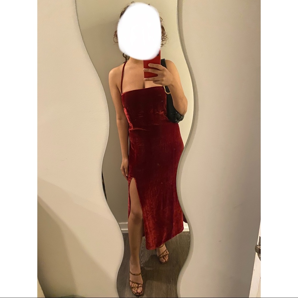 Reformation ARIANA red velvet dress with slit